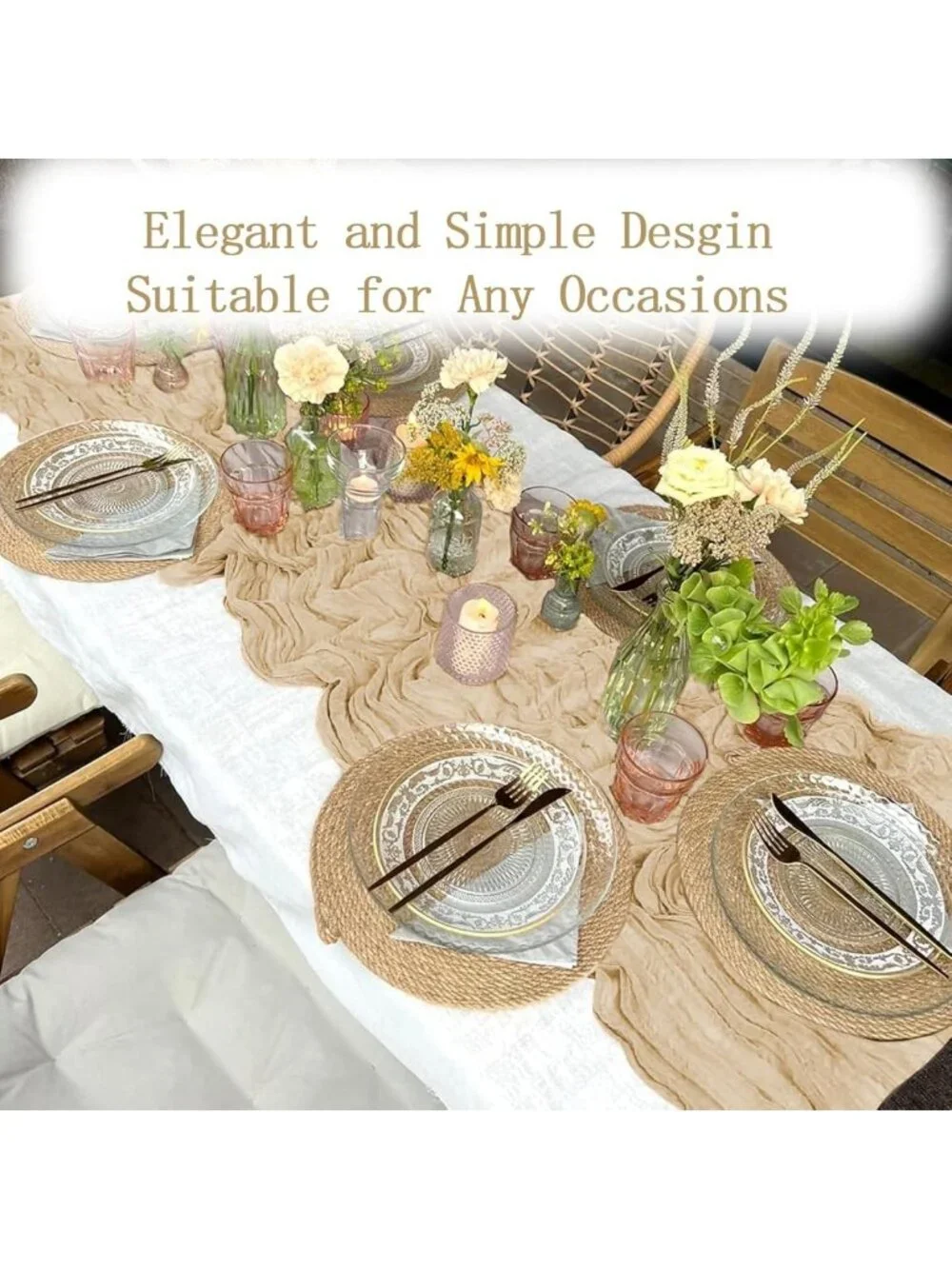 8 Pack Beige Gauze Table Runners 20x120